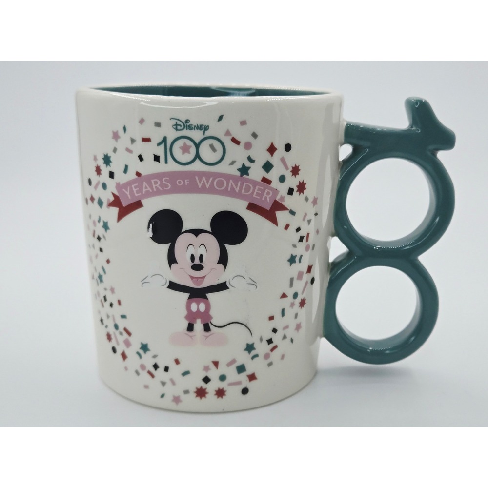 Disney 100 Years of Wonder Mickey Minnie Mouse Teal 100 Handle Ceramic Mug